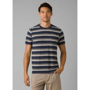 PrAna Cardiff Pocket T-Shirt Nautical Stripe Mens XXL Short Sleeve Slim Fit NWT